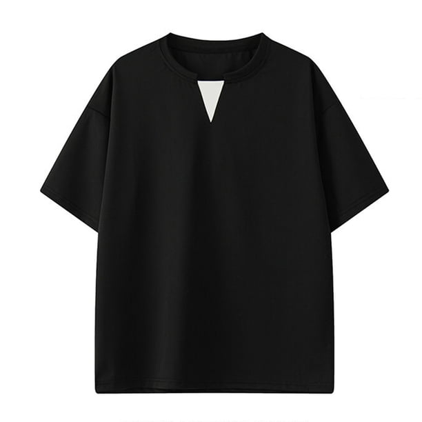 Playera Elvqul para Hombre de Color Sólido Casual Negro Manga Corta Cuello en V
