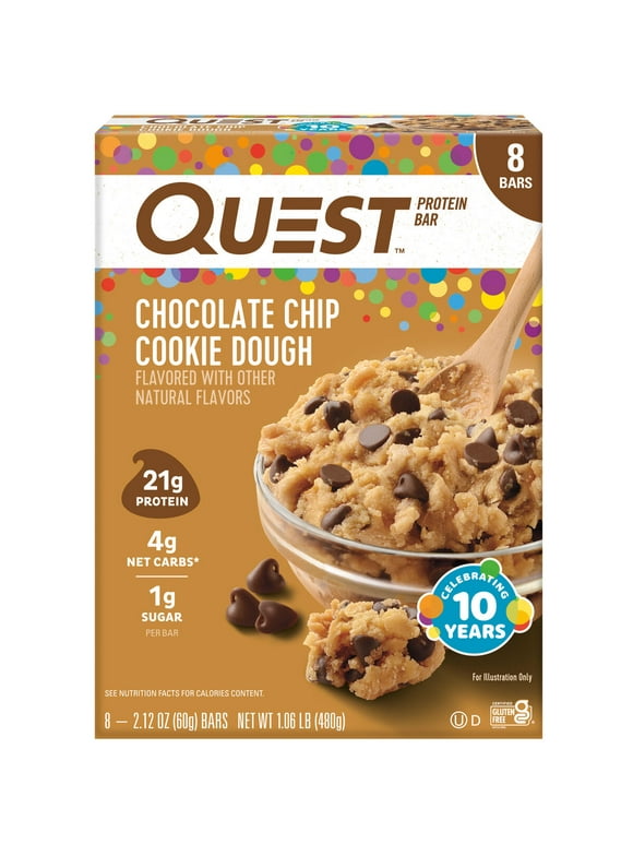 Quest Chocolate Chip Cookie Dough Protein Bar, Gluten Free, 8pk