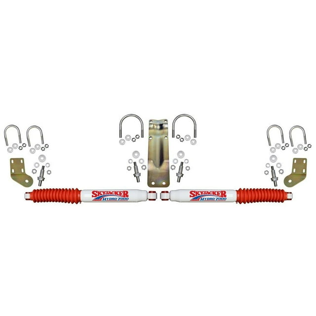 Skyjacker Suspensions Stabilisateur de Direction 7253 Hydro 7000; Double; Blanc avec Bottes de Choc Rouges; avec Supports; Ensemble de 2