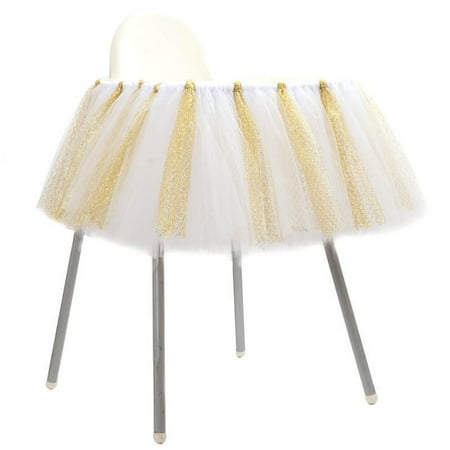 

BESTONZON One-year-old Children s Table Skirt Glitter Chair Skirt Baby Birthday Party Supplies Baby Chair Decoration (White and Gold)