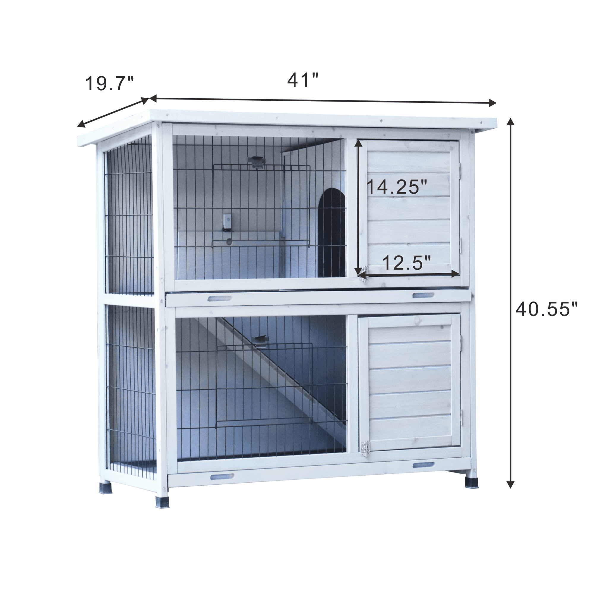 Anykoon Rabbit Hutch Outdoor, Fence, for Small Animals , 2-Story Rabbit Cage Indoor with Run, Bunny Cage with 2 Removable No-Leak Trays, Pet Cages with Non-Slip Ramp, Waterproof Roof