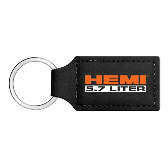 HEMI 5.7 Liter Rectangular Black Leather Key Chain