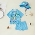 thumbnail image 2 of Kaprioy Toddler Baby Boys' 3-Piece Swimsuit Set Short Sleeve Bathing Suit Baby Rash Guard Swimwear with Sun Hat, 2 of 8