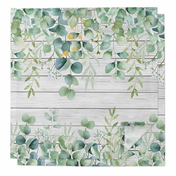 Cloth Napkins Set of 2 - 20x20 Inches, Green Washable Reusable Table Napkins, Eucalyptus Leaves Soft & Absortbent Dining Napkin for Party Wedding Hotel Restaurant