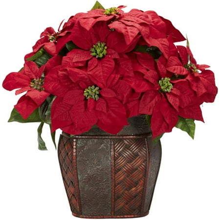 Poinsettia with Decorative Vase Silk Arrangement  Walmart.com