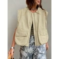 thumbnail image 3 of Womens Casual Zip Up Vest Cargo Oversized Ruched Hem Sleeveless Jackets Tops Khaki XXL, 3 of 6