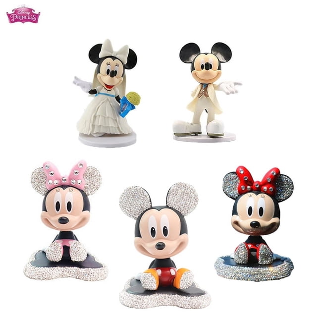 Vestido de novia de dibujos animados de , figura de acción de Mickey y Minnie, modelo de coche Kawaii, juguete para decoración de pasteles, muñeca linda, regalo de Navidad para niños