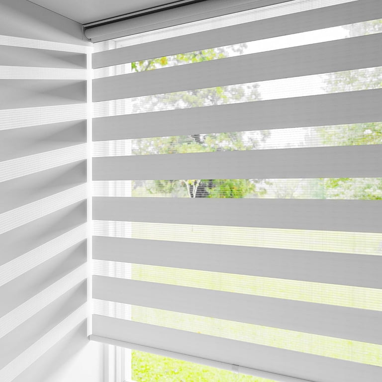 Olivia Stone Cordless Zebra Roller Blinds, Day and Night Sheer Blinds, White 18W x 84L
