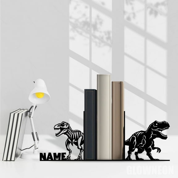 Glowneon Personalized Dinosaur Lover Metal Table Bookend Office Decor