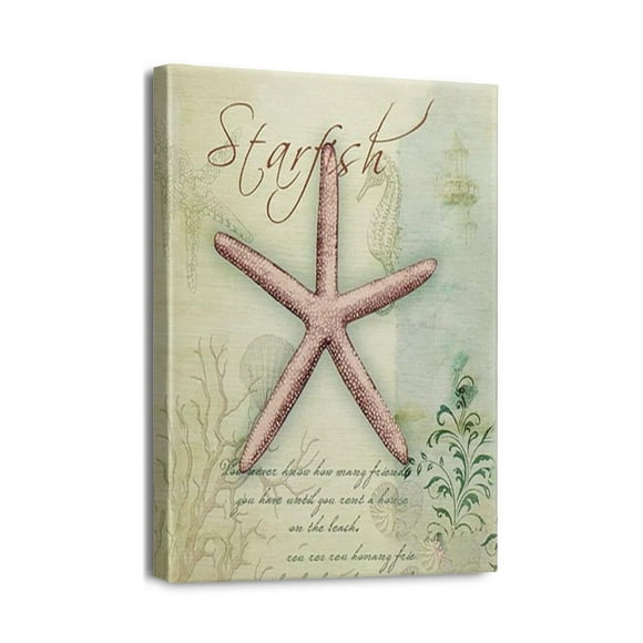 Modern Beach Wall Art 12x16in Seashell and Starfish Bathroom Paintings on Ocean Blue Canvas, Contemporary Nautical Decorations to Enhance your Bedroom.