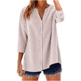 thumbnail image 2 of Tawop Womens Button Down Shirt Fashion Casual Loose Striped 3/4 Sleeve Collared Top Blouses Womens Shirts, 2 of 7