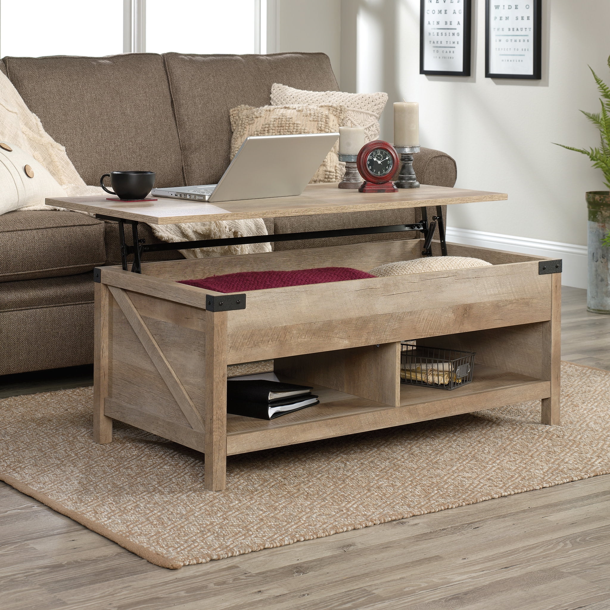 Sauder Saddler Way Lift Top Coffee Table, Lintel Oak Finish