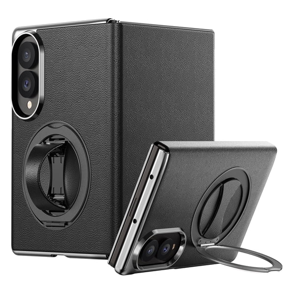 ICARER Galaxy Z Fold 8 Leather Case with Roating Wristband &Kickstand Black