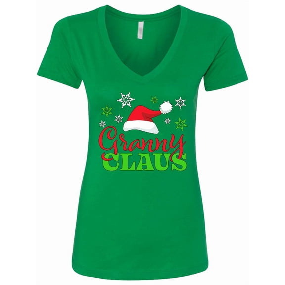 Inktastic Granny Claus with Christmas Santa Hat and Snowflakes Women's V-Neck T-Shirt