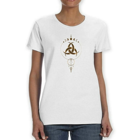 Gold Dreamcatcher Moon Shaped T-Shirt Women -Image by Shutterstock, Female x-Large