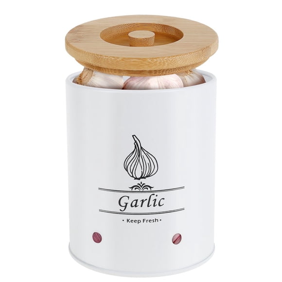 EIGTHTAIL Garlic Keeper Garlic Storage Garlic Holder Large Ceramic Garlic Keeper with Wooden Lid Garlic Jar Garlic Storage Container