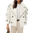 thumbnail image 3 of Spring Fall Women Long Sleeve Solid Double Breasted Lapel Trench Coat with Belt, 3 of 5