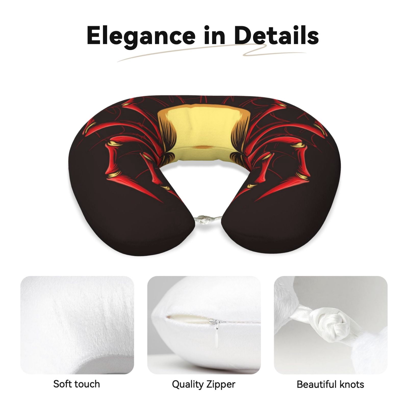 Xecao Red Skull Spider Print Memory Foam Cervical Neck Pillow Versatile U-Shaped Pillows for Home,Office,Camping,Travelling,Soft Washable Cover