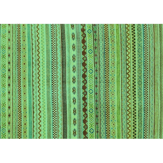 Ahgly Company Machine Washable Indoor Rectangle Oriental Turquoise Blue Modern Area Rugs, 4' x 6'