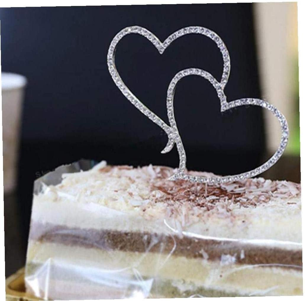 Crystal Rhinestone Double Heart Cake Topper Wedding Decoration 