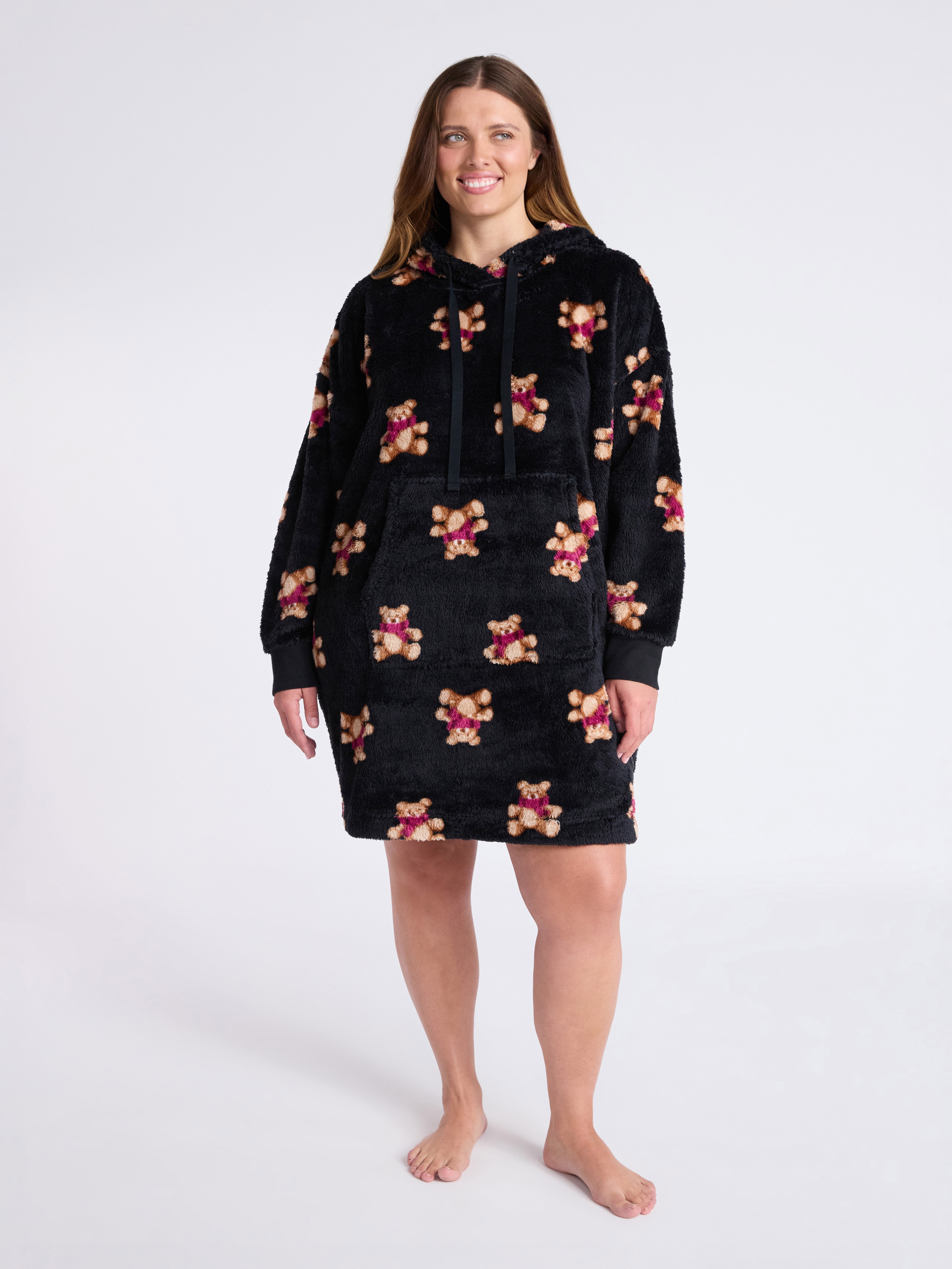 Joyspun Women's Oversized Hooded Plush Lounger, Size XS-3X