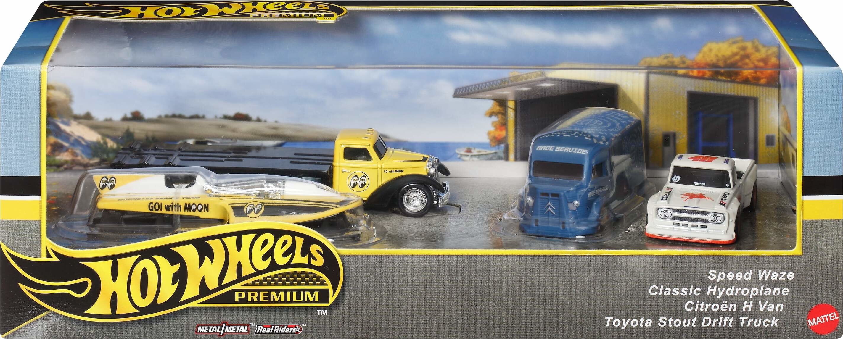 Hot Wheels Premium Collector Display Sets, 3 Cars & 1 Transporter