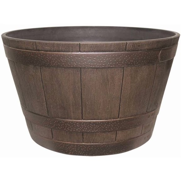 Southern Patio 15.5" x 15.5" x 9" Round Kentucky Walnut Plastic Plant Planter