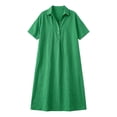 thumbnail image 5 of Ayolanni Short Sleeve Summer Dresses for Women Collared Button Down Pleated Solid Maxi T-Shirt Dress Beach Plus Size Casual Sundress Green S, 5 of 5