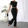 thumbnail image 3 of 2025 Women's Two Piece Knit Matching Outfits High Neck Slim Fit Tops And Flared Trousers Tracksuit Sets, 3 of 6