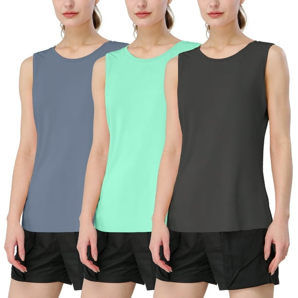 3 Pack Crelity Sleeveless Workout Shirts for Women Exercise Running