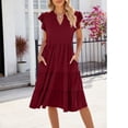 thumbnail image 3 of Women Dress V-Neck Short Sleeve T-Shirt Dress Ruffles Casual Swing Dress, 3 of 5