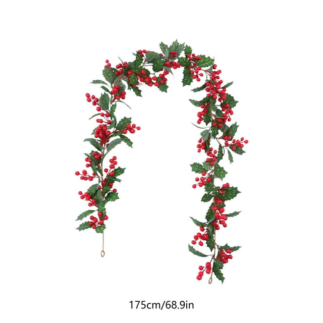 Hiroekza Belle Guirlande de Rotin de Noël avec Baies Rouges - 68,8 Pouces Décoration Flexible pour Arbre, Couronne et Fête