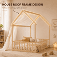 thumbnail image 2 of Miniyam Twin Size House Floor Bed for Kids, Wood Low Profile Bed Frame with Guardrails, Natural, 2 of 7