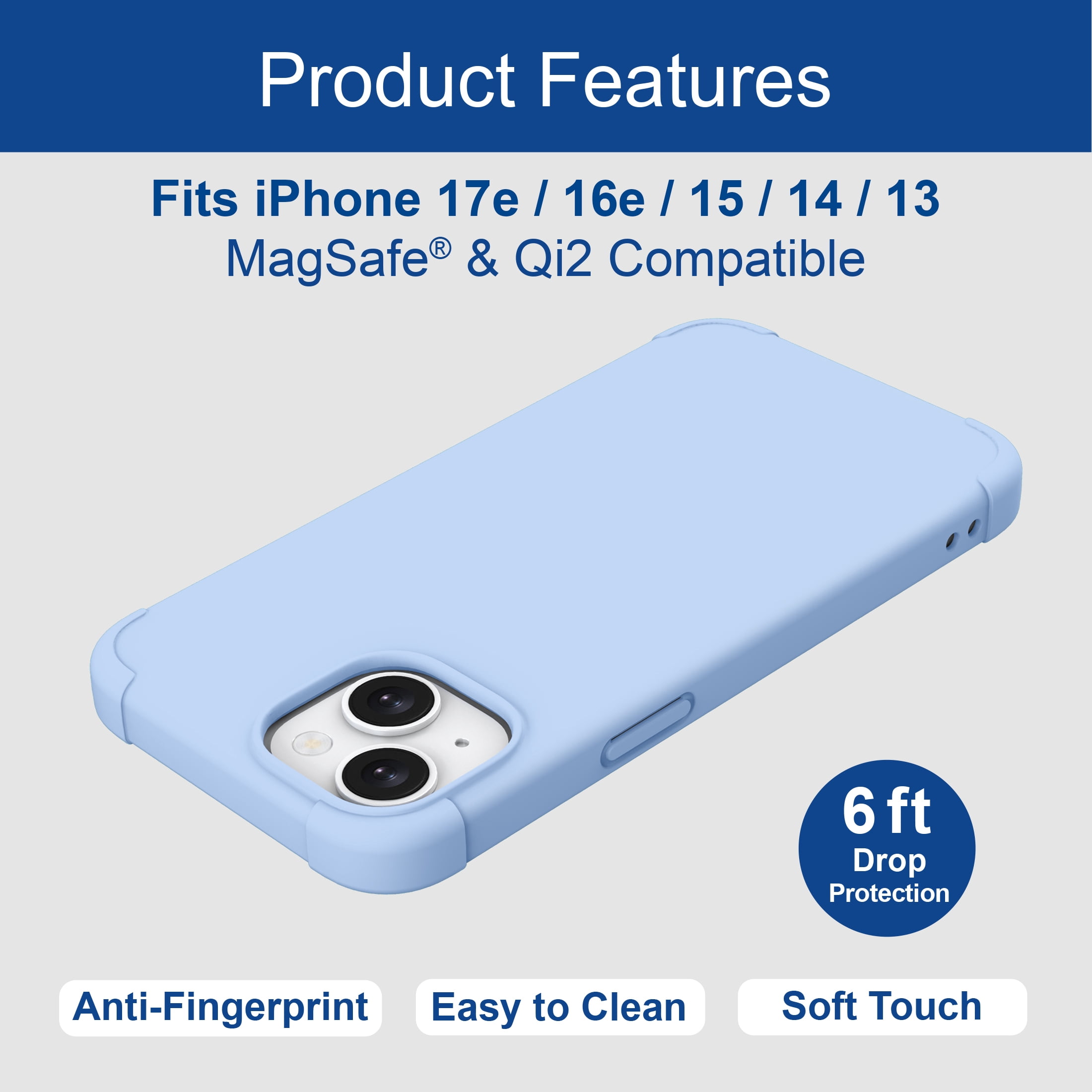 onn iPhone 17E/16E/15/14/13 Phone Case with MagSafe Compatibility, Blue