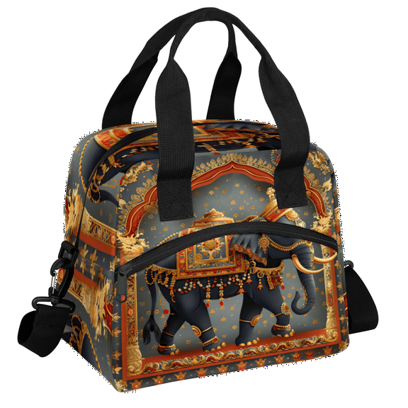 Herdesigns Elephant Insulated Lunch Bag for Women Men Adults Large Reusable Lunch Box Vintage Ethnic African Wildlife Leakproof Cooler Tote Bags with Adjustable Shoulder Strap