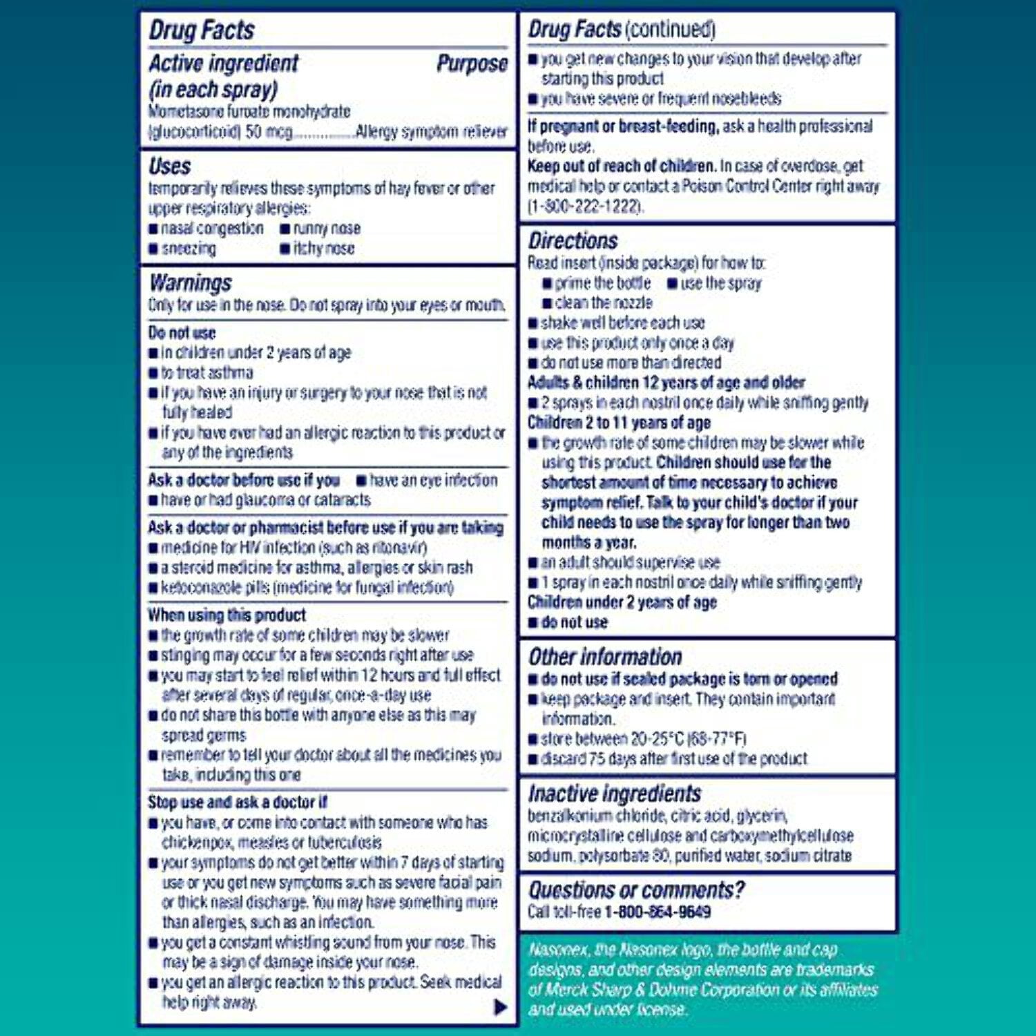 Nasonex 24HR Allergy Nasal Spray, 24 Hour Non Drowsy Allergy Medicine Twin Pack 2 x 120 spray *EN