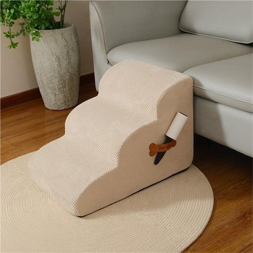 ShadeMart Pet Steps for Small Dogs, High Density Foam Stairs for High Beds & Couches, Beige