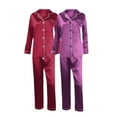 thumbnail image 2 of Pxiakgy Pajamas for Women Set Lady's Autumn Pajamas Long Sleeve Shirt Set Solid Color Casual Small Lapel Cardigan Wear Satin Pajama Set for Women Z-Purple1 L, 2 of 5