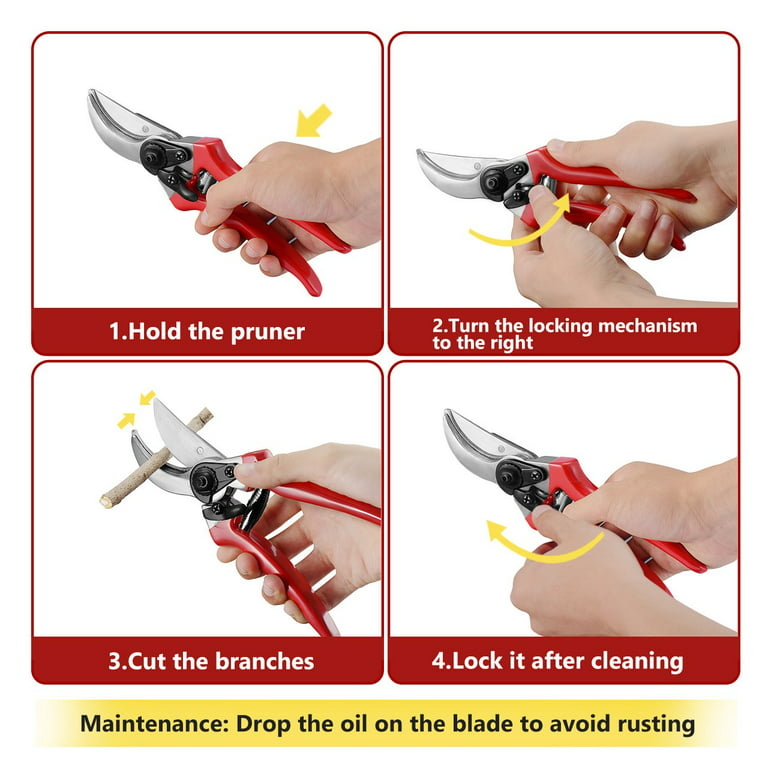 Dyiom Red 8 in. Professional Heavy-Duty Bypass Pruning Shears Hand Pruner for Gardening