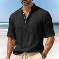 thumbnail image 2 of Gamivast Linen Henley Shirts for Men Band Collar Long Sleeve Boho Vacation Casual Shirts Loose Fit Solid Breathable Long Sleeve Work Shirts Spring Tops, 2 of 8