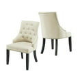 thumbnail image 1 of Mid Back Button Tufted Fabric Dining Chair with Low-Profile Armrest, Beige - Set of 2, 1 of 1