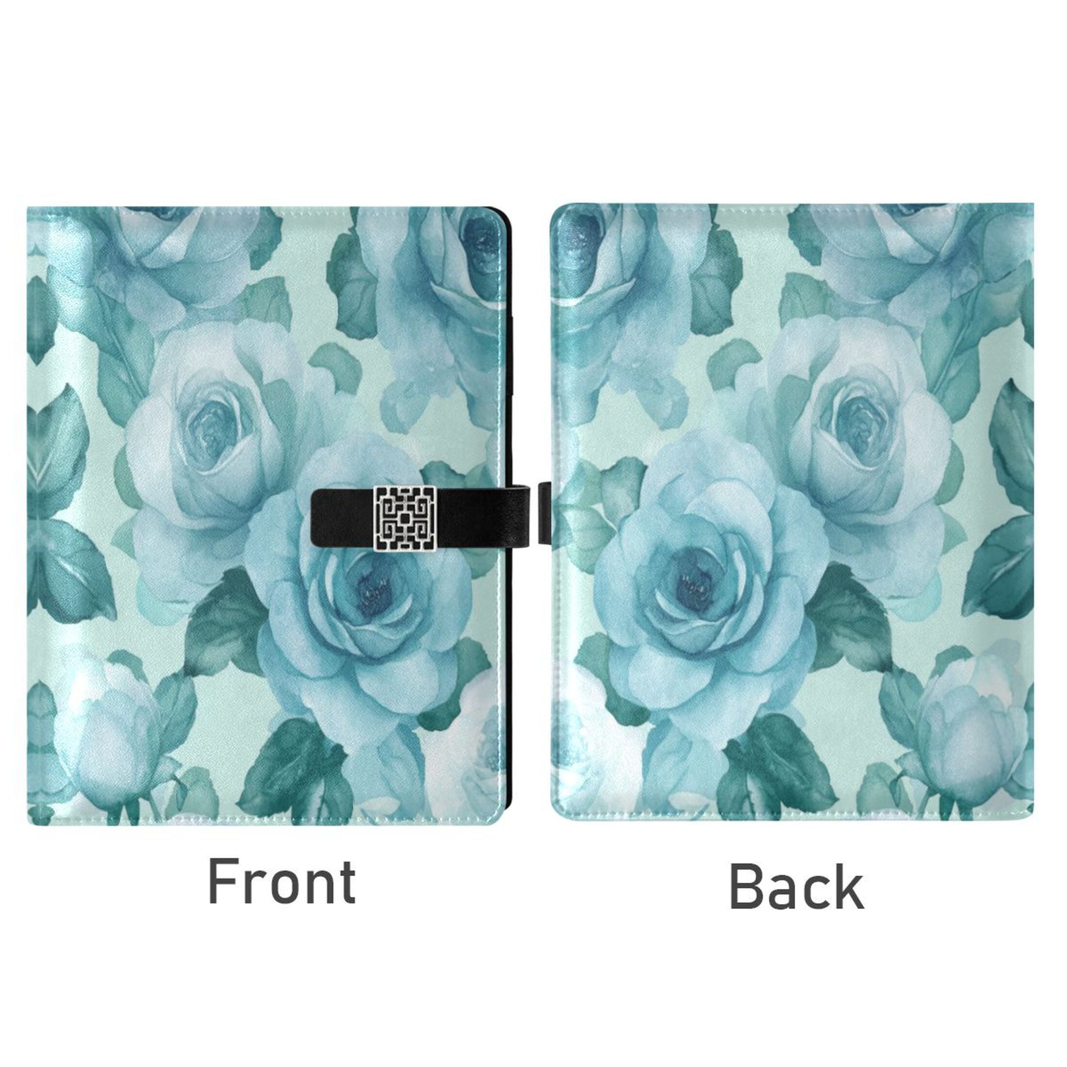 Leather Planner Leather Notebook Notebook Journal Binder Design Pen Pocket Design Convenient for Storage Cartoon Turquoise Roses Seamless
