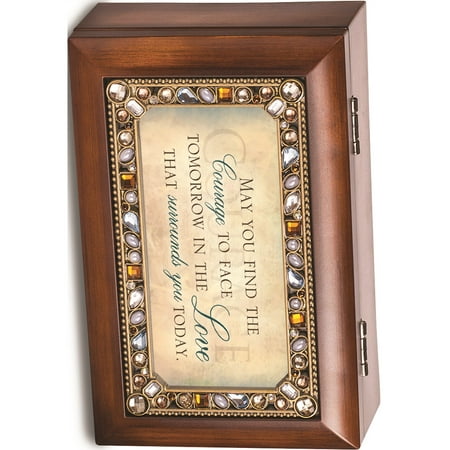 May You Find Courage Petite Jeweled Woodgrain Music Box Designer Jewelry by Sweet