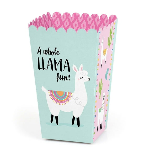 Big Dot of Happiness Whole Llama Fun - Llama Fiesta Baby Shower or Birthday Party Favor Popcorn Treat Boxes - Set of 12