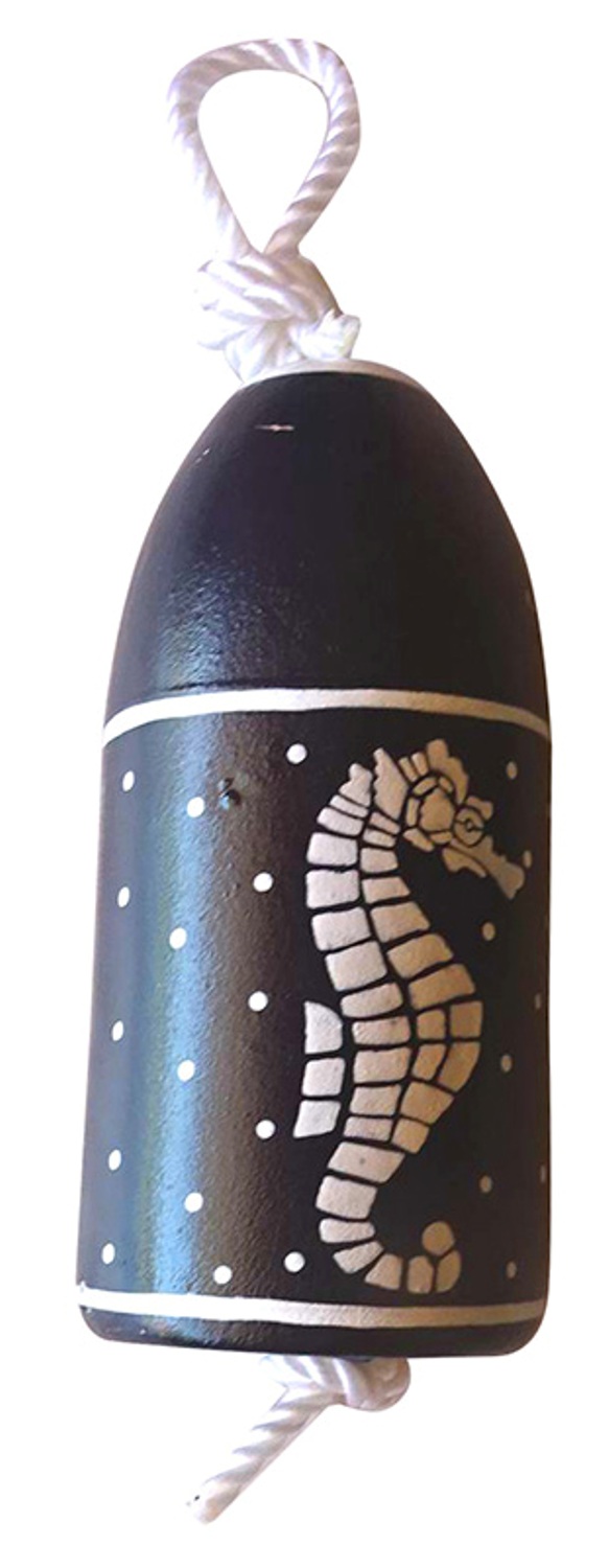 White Seahorse on Navy Blue Fishing Marker Buoy