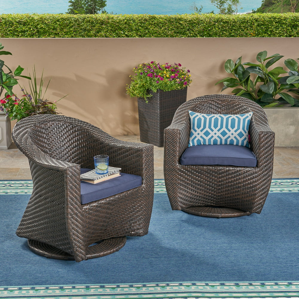 Mackenzie Outdoor Swivel Wicker Chairs with Cushions, Set of 2, Multi