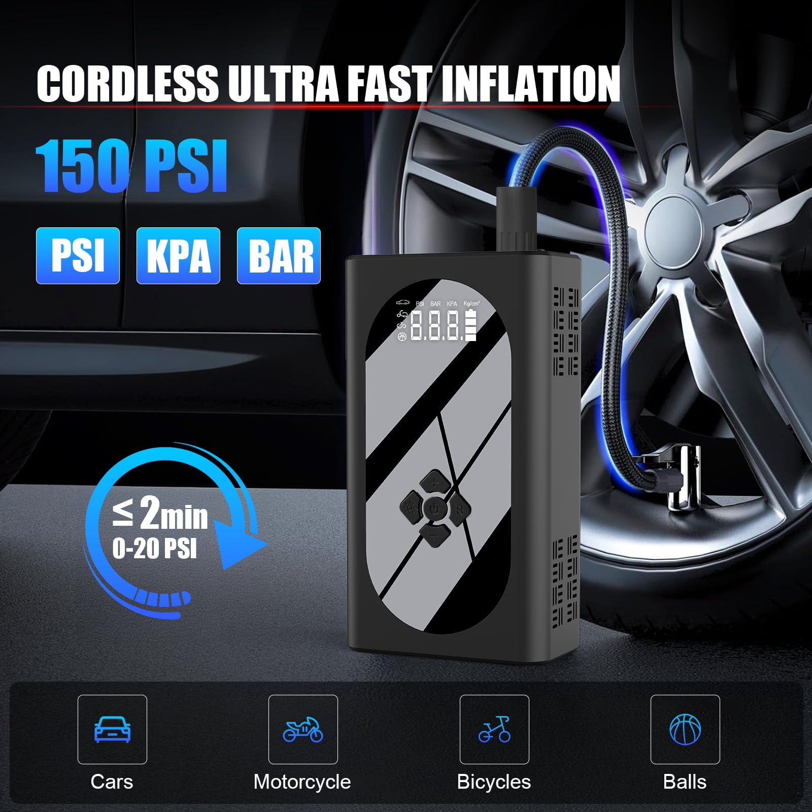 Car Battery Jump Starter, 3000A 12V, with Air Compressor, USB Power Bank