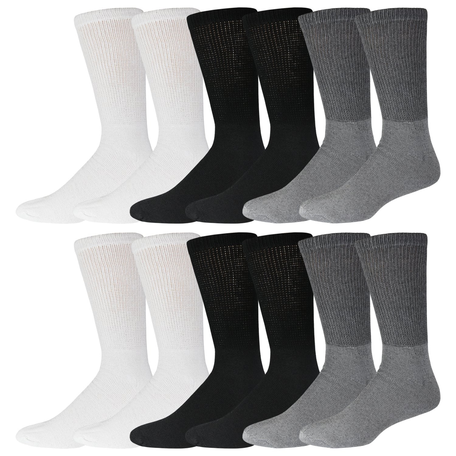 12 Pairs of Big and Tall Diabetic Cotton Neuropathy Crew Socks (Black ...