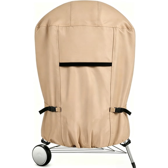 Outdoor Waterproof Kettle Grill Cover for Most 23 Inch Round Smoker, Size Up to 23 Dia x 32 H, Khaki