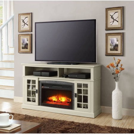 Media Fireplace TV Stand TVs up to 65" Black White 